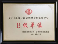 2014年云南省纳税B级用户